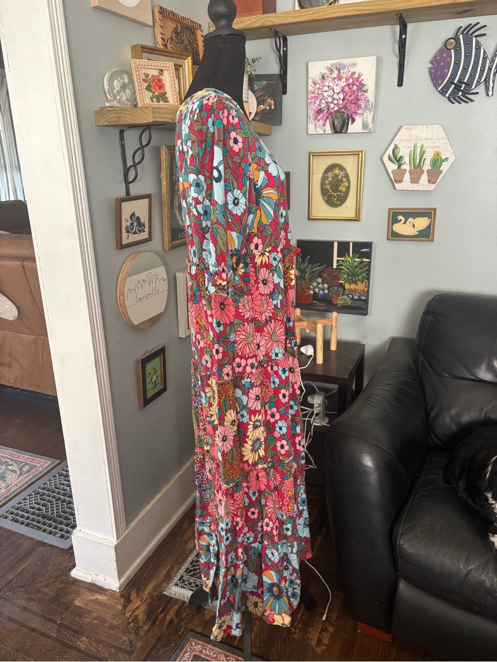 Natural Life Collette tiered blue red floral maxi dress boho size S - Picture 6 of 8